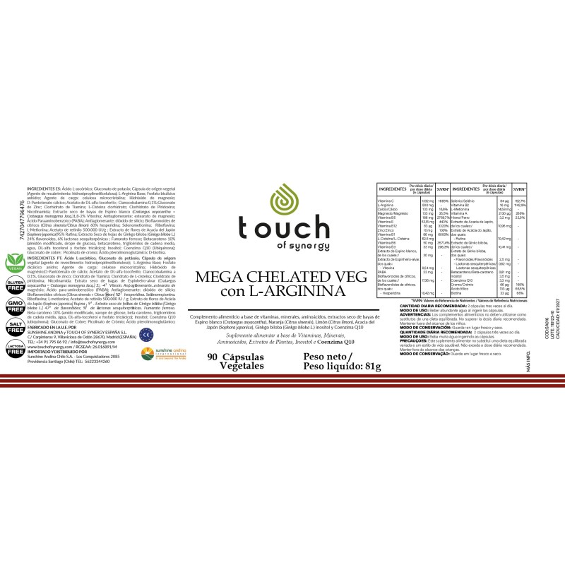 Mega Chelated Veg with L-Arginine (90 cápsulas vegetales)