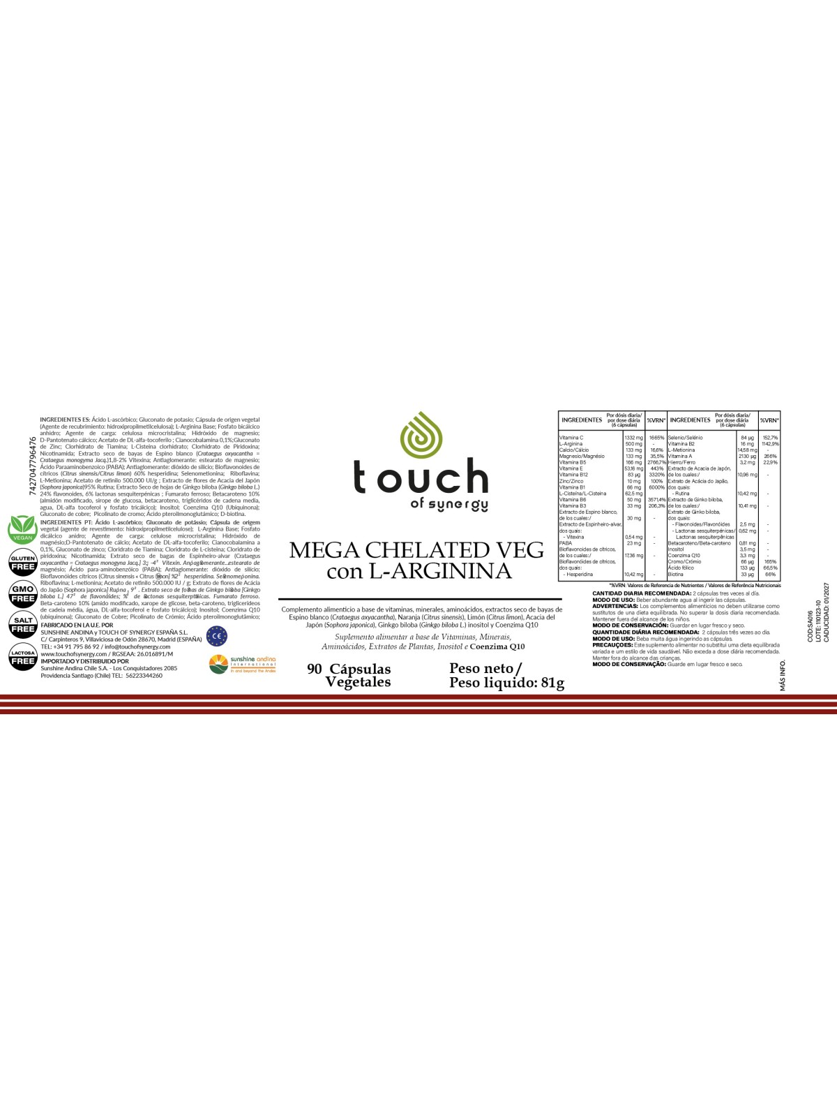 Mega Chelated Veg with L-Arginine (90 cápsulas vegetales)