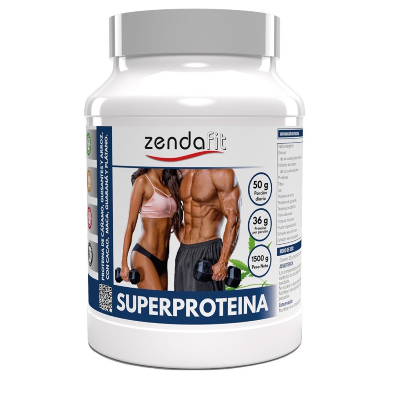 Superproteína de cáñamo, arroz y cacao, con maca y guaraná (polvo)