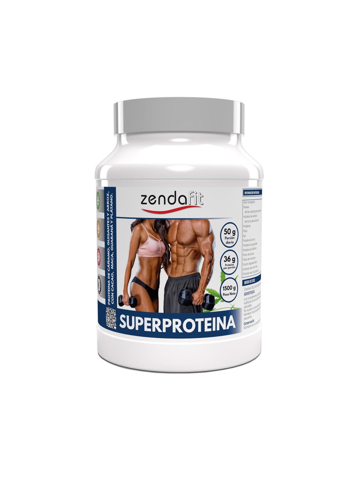 Superproteína de cáñamo, arroz y cacao, con maca y guaraná (polvo)