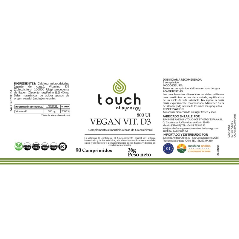 Vegan Vit. D3 800 UI (90 comprimidos)