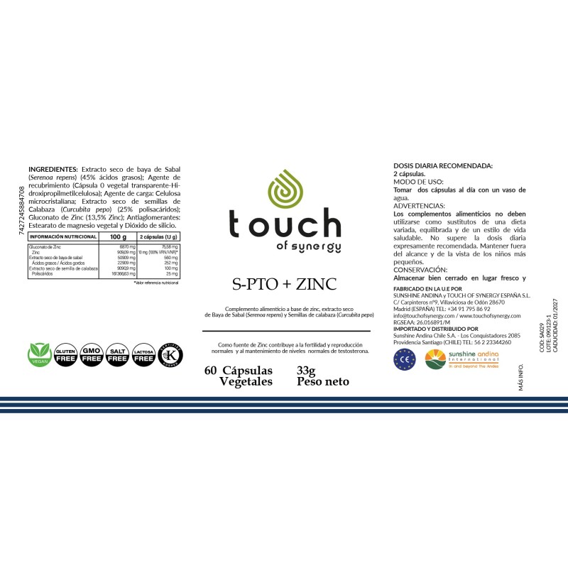 S-PTO + Zinc (60 cápsulas vegetales)