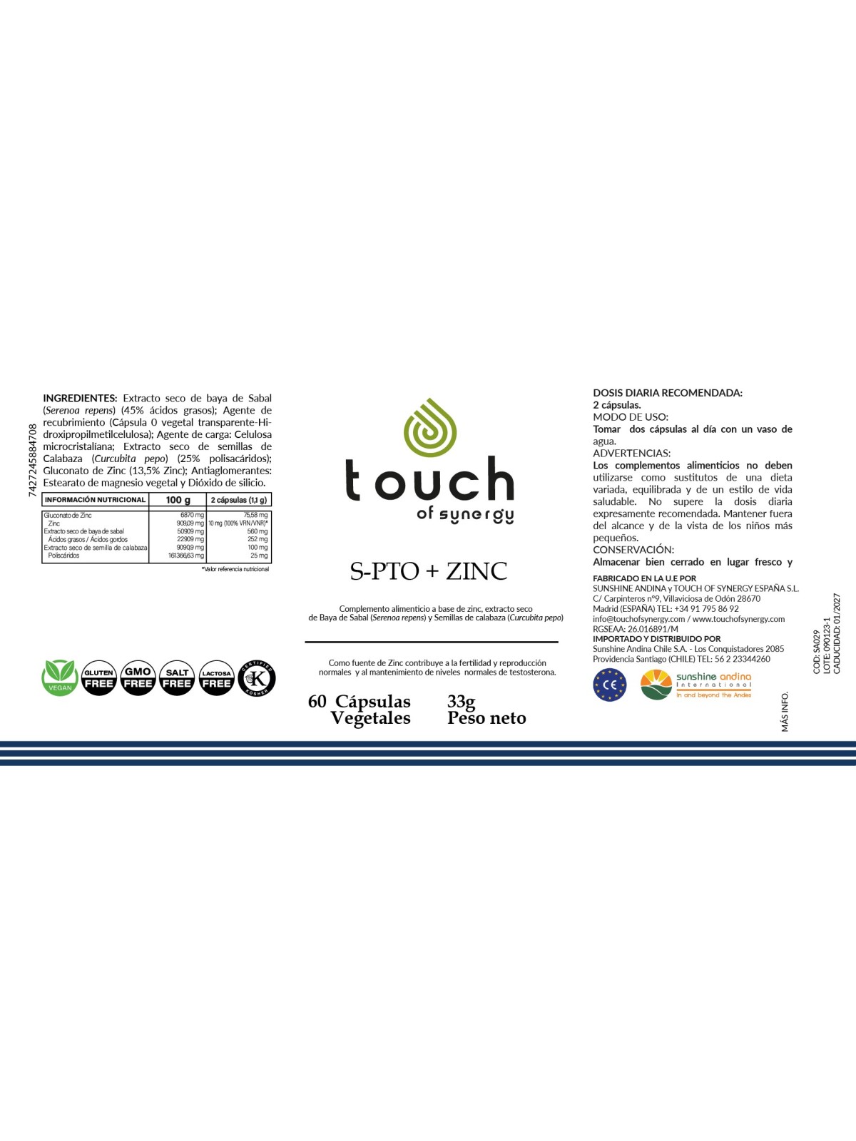 S-PTO + Zinc (60 cápsulas vegetales)