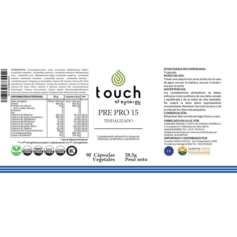 Pre-Pro 15 Prebióticos y Probióticos